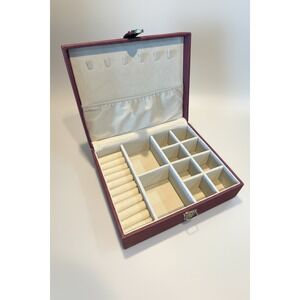 CaratLane Maroon Faux Leather Jewelry Box Organizer Ring Rolls Necklace Hooks